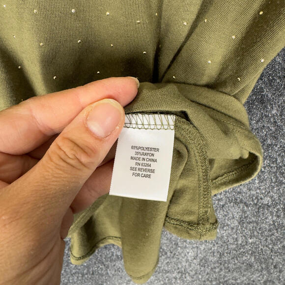 Dressbarn T-Shirt Women L Large Green Rhinestone Short Sleeve Rayon Casual - Picture 6 of 7